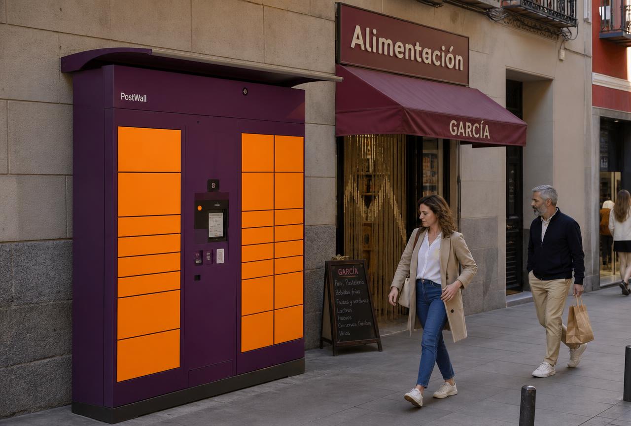 Locker PostWall instalado frente a una tienda de barrio
